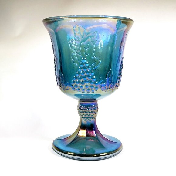 Colony Harvest Carnival Blue Set of 4 Goblets - Iridescent Water Glasses - Picture 3 of 5